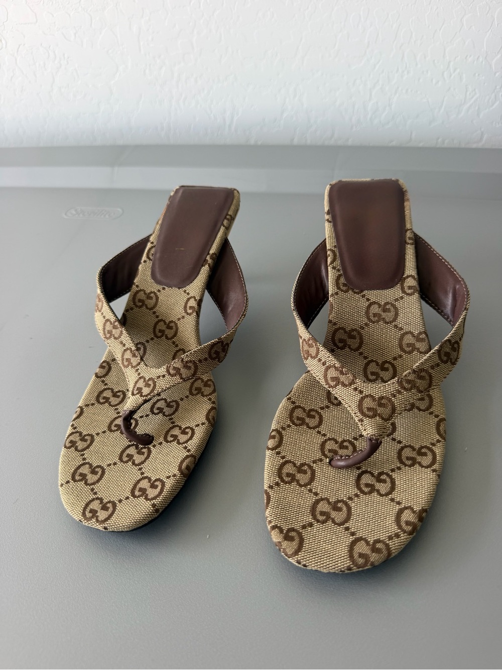 Designer-Inspired Brown Monogram Thong Sandals